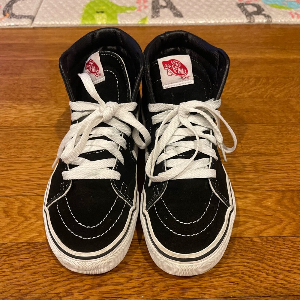 Vans black and white high top sneakers USED